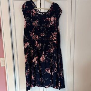 Torrid Navy and Pink Floral Open Back Midi Dress NWT